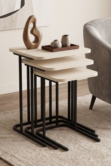 Zino 3-Piece Nesting Table Set Melamine-faced Chipboard Cream