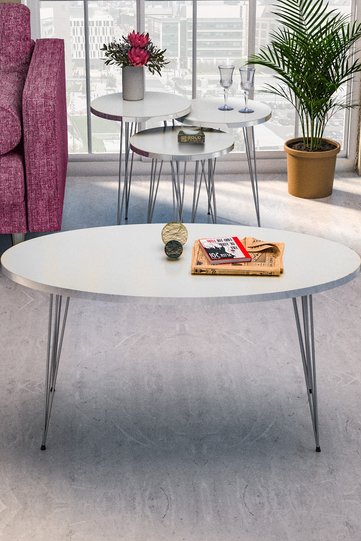 Oval 4-Piece Table Set Gold Wire Legs - White