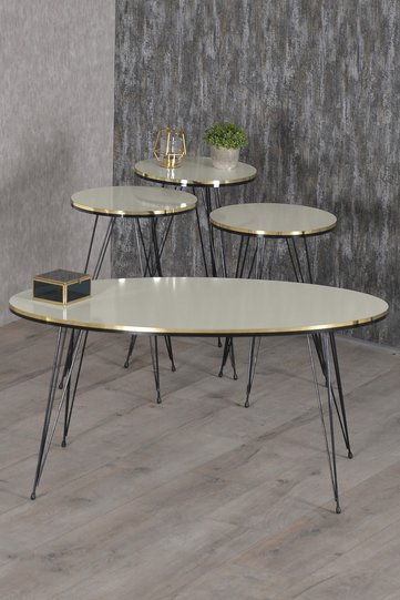 Black Wire Leg Oval 4-Piece Table Set - Cream