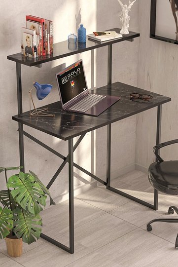 Multi-Purpose Desk with Front Shelf - Black