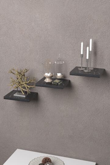 3-Piece Square Wall Shelf Plant Pot Holder Bookcase Black Marble Pattern