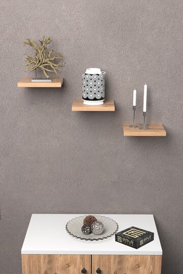 Ilkal 3-Piece Square Wall Shelf Bookcase - Pine