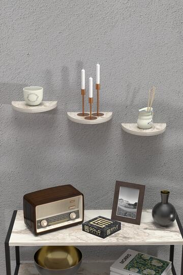 Ilkal 3-Piece Oval Wall Shelf Bookcase - White Marble Effect