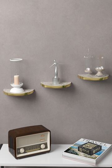 Ilkal 3-Piece Oval Wall Shelf Bookcase - Gold Efes