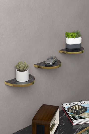 Ilkal 3-Piece Oval Wall Shelf Bookcase - Gold Bendir