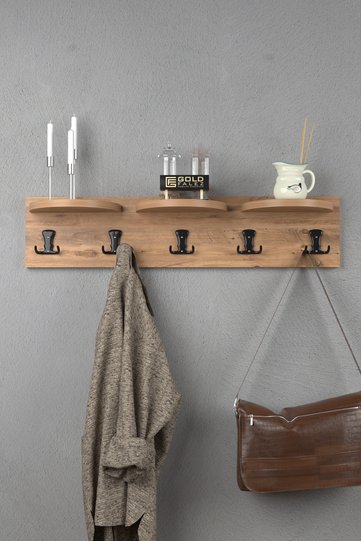 Ilkal 5-Piece Wall Hanger Coat Rack Melamine-faced Chipboard Walnut