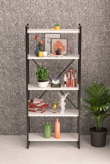 Ilkal 5-Shelf Metal Bookcase - White