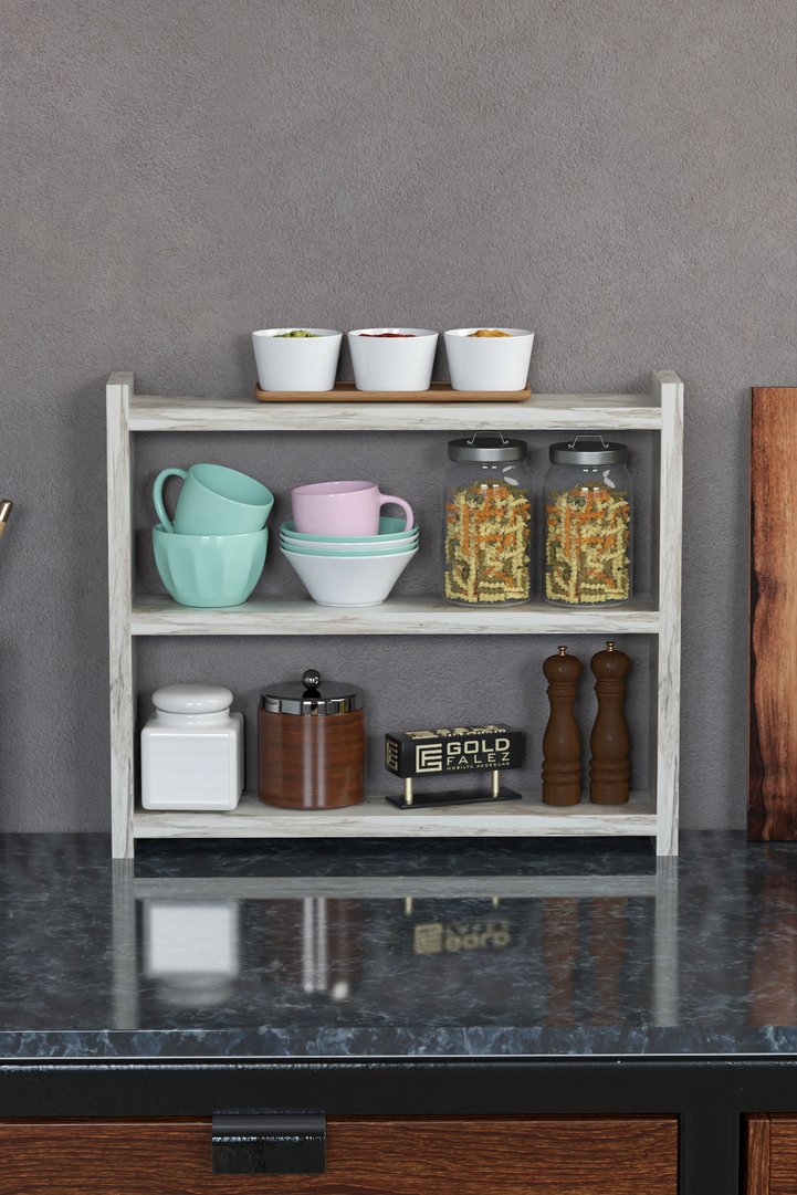 3-Shelf Countertop Kitchen & Bathroom Organiser - White Marble Effect