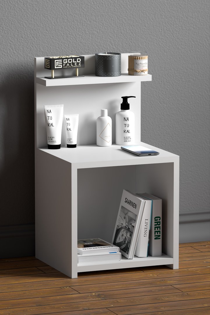 Side Table with Shelves - White
