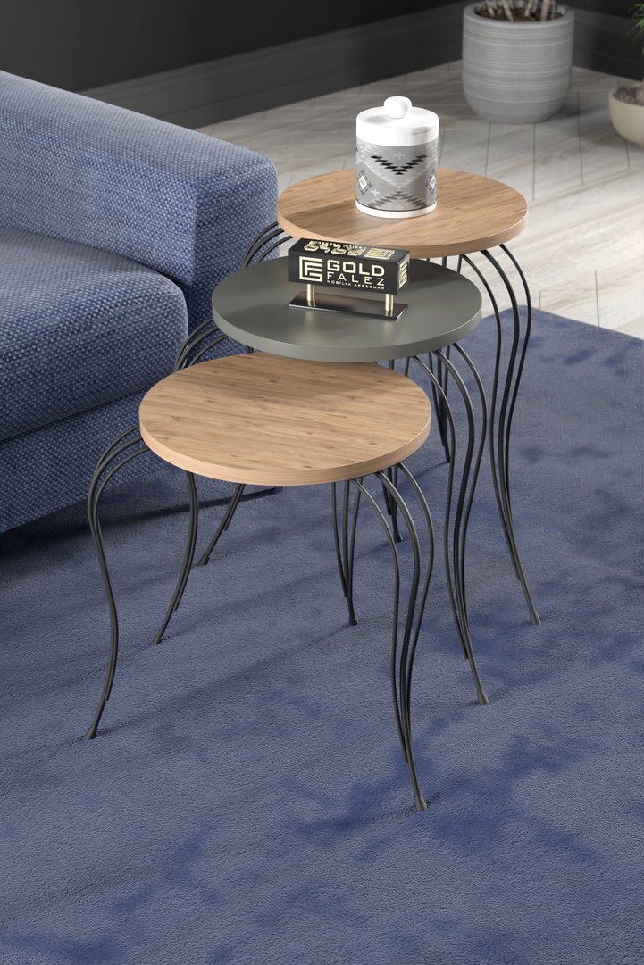 Lukens 3-Piece Round Nesting Table Set Metal Legs - Anthracite