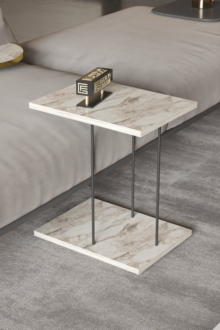 Rectangular Rolling Laptop Side Table - White Marble Effect