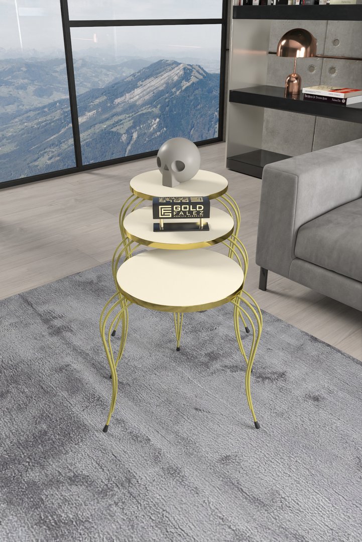 Lukens Gold 3-Piece Round Nesting Table Set - Cream