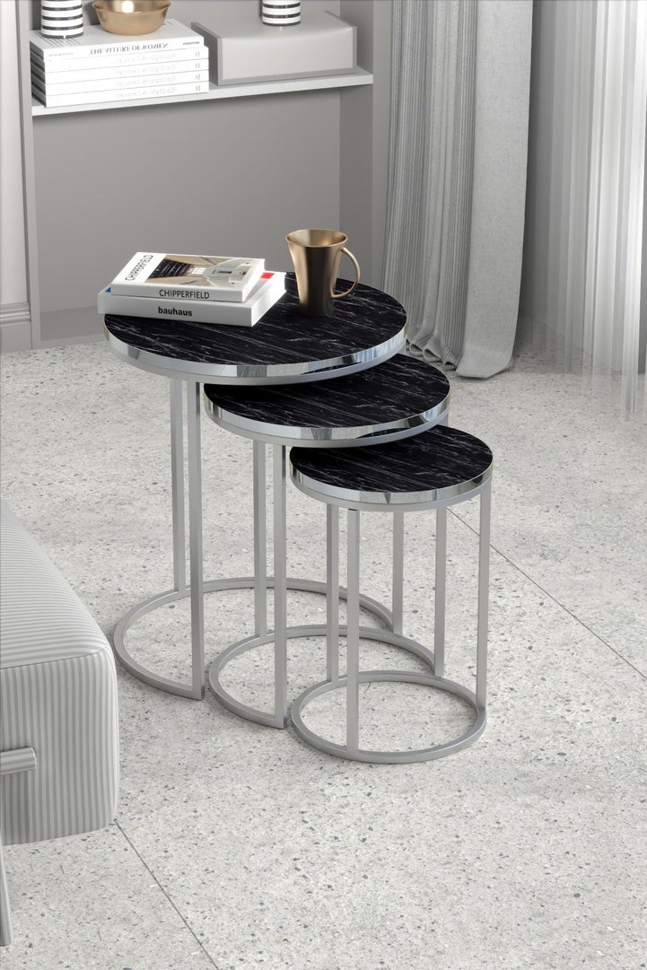 C 3-Piece Round Nesting Table Set - Silver Bendir