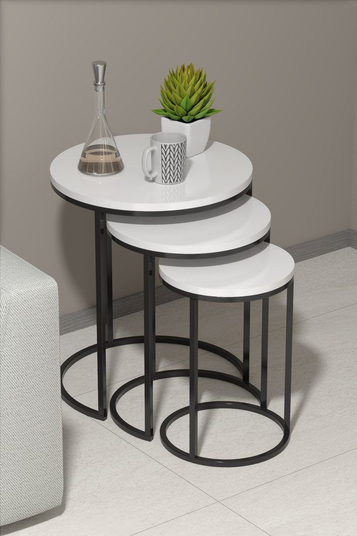 C 3-Piece Round Nesting Table Set - White