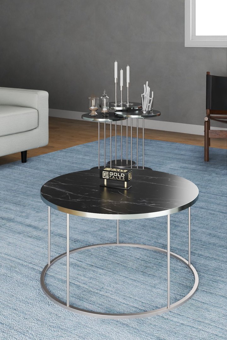 Terra Gold Round Coffee & Nesting Table Set - Silver Bendir