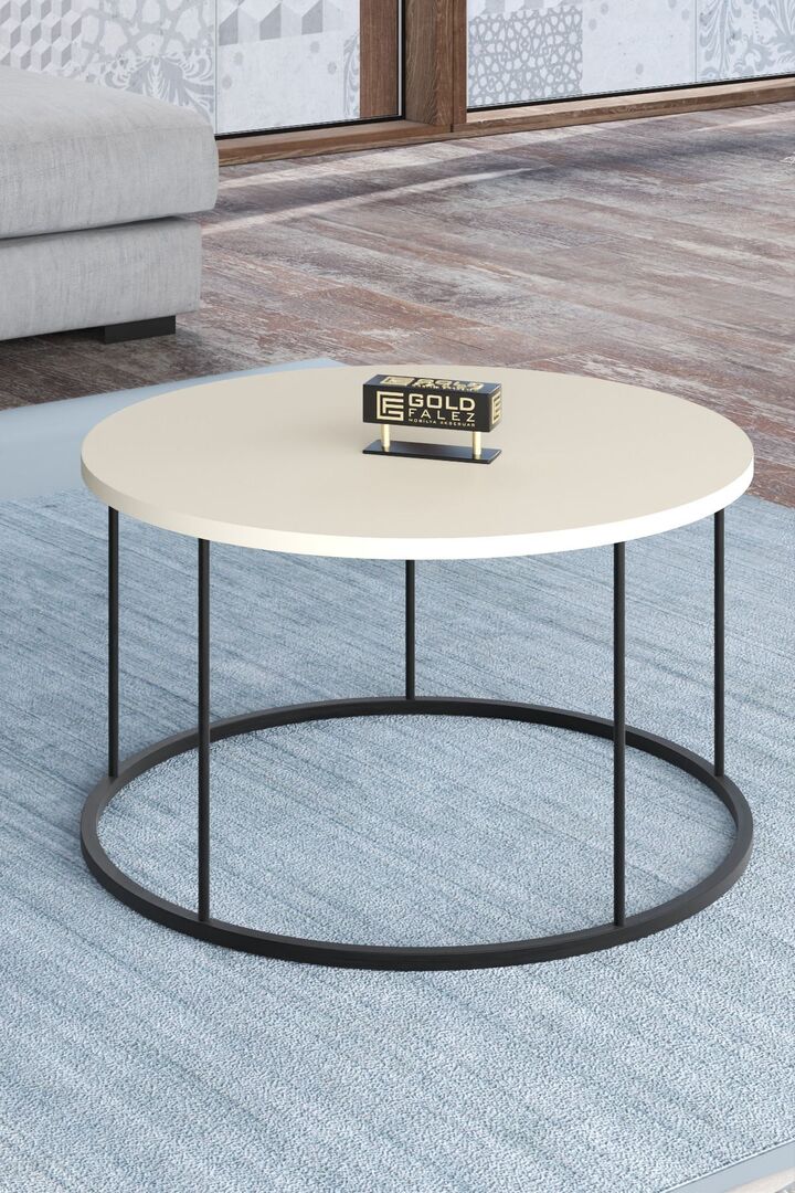 Terra Round Coffee Table Black Metal Legs - Cream