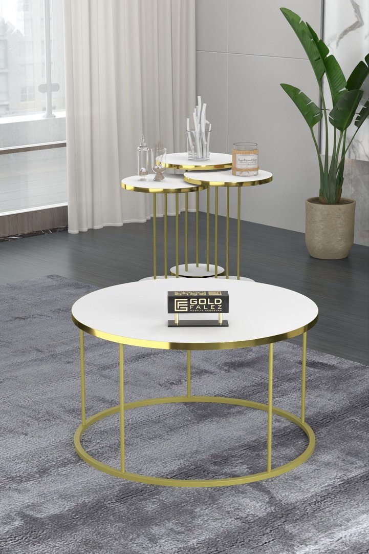 Terra Gold Round Coffee & Nesting Table Set - Gold White