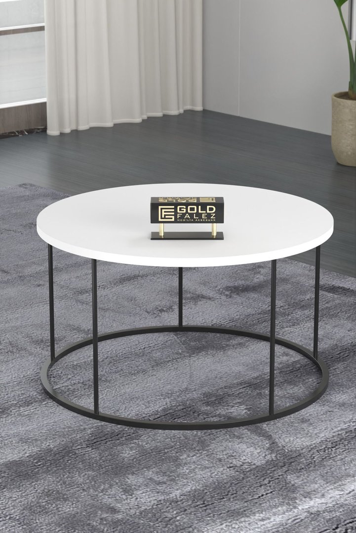 Terra Round Coffee Table Black Metal Legs - White