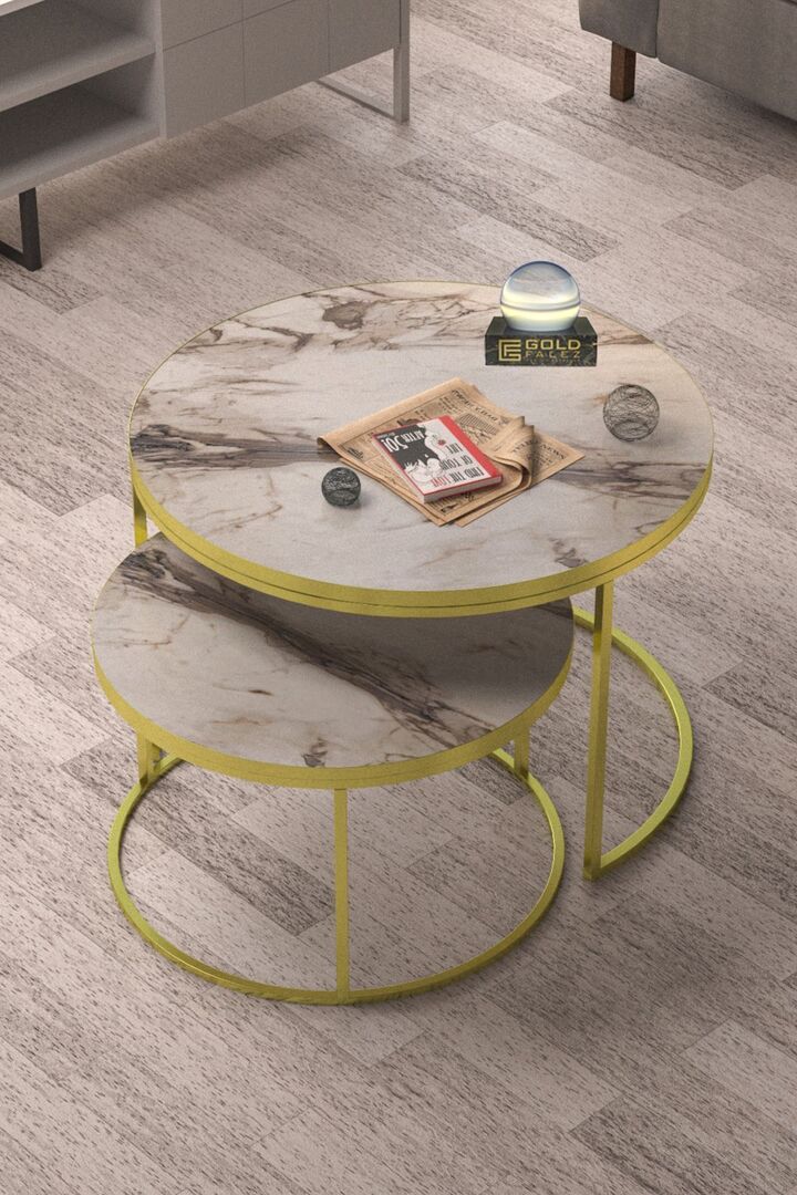 Special 2-Piece Round Coffee Table Set - Gold White