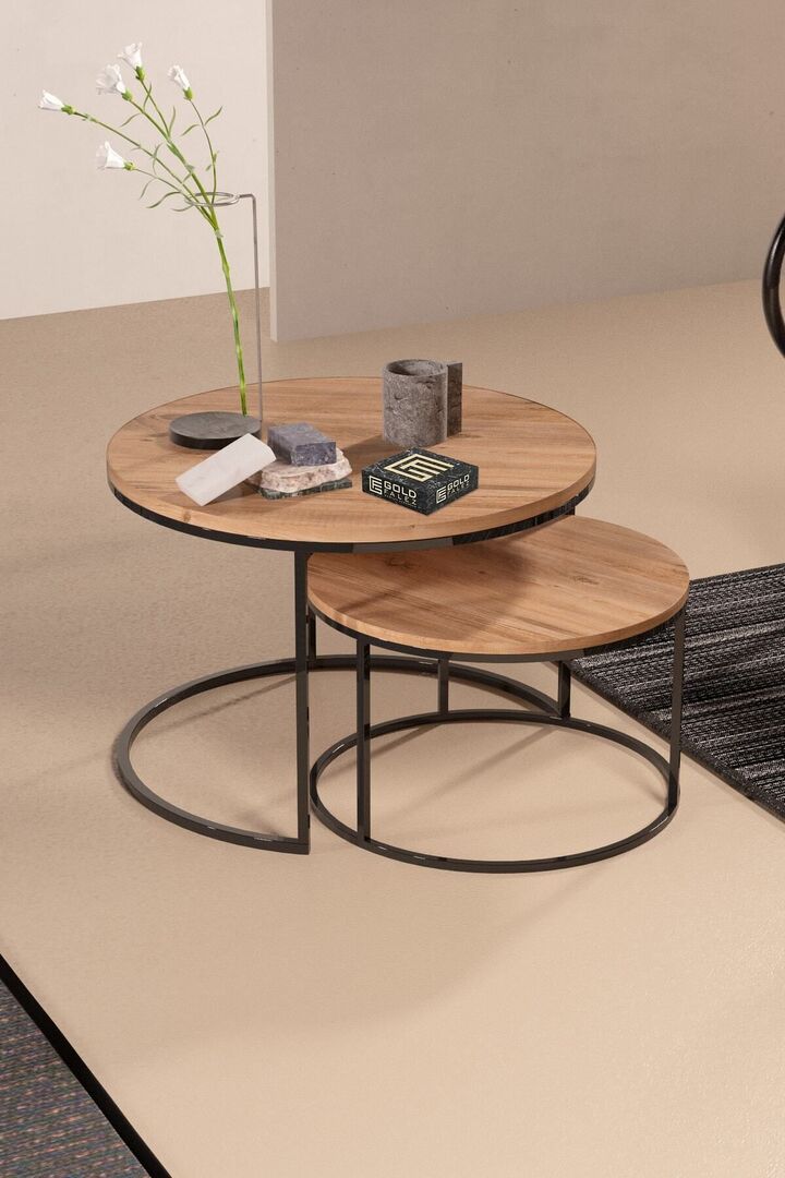 Special 2-Piece Round Coffee Table Set - Walnut