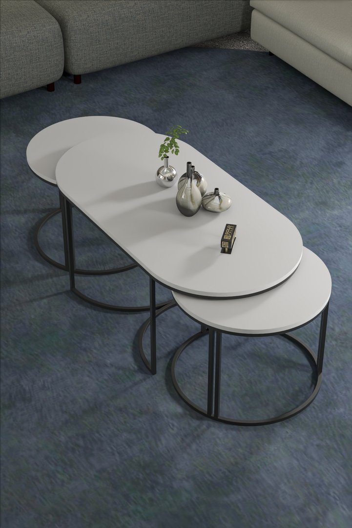 Dolunay 3-Piece Coffee and Nesting Table Set Melamine-faced chipboard White