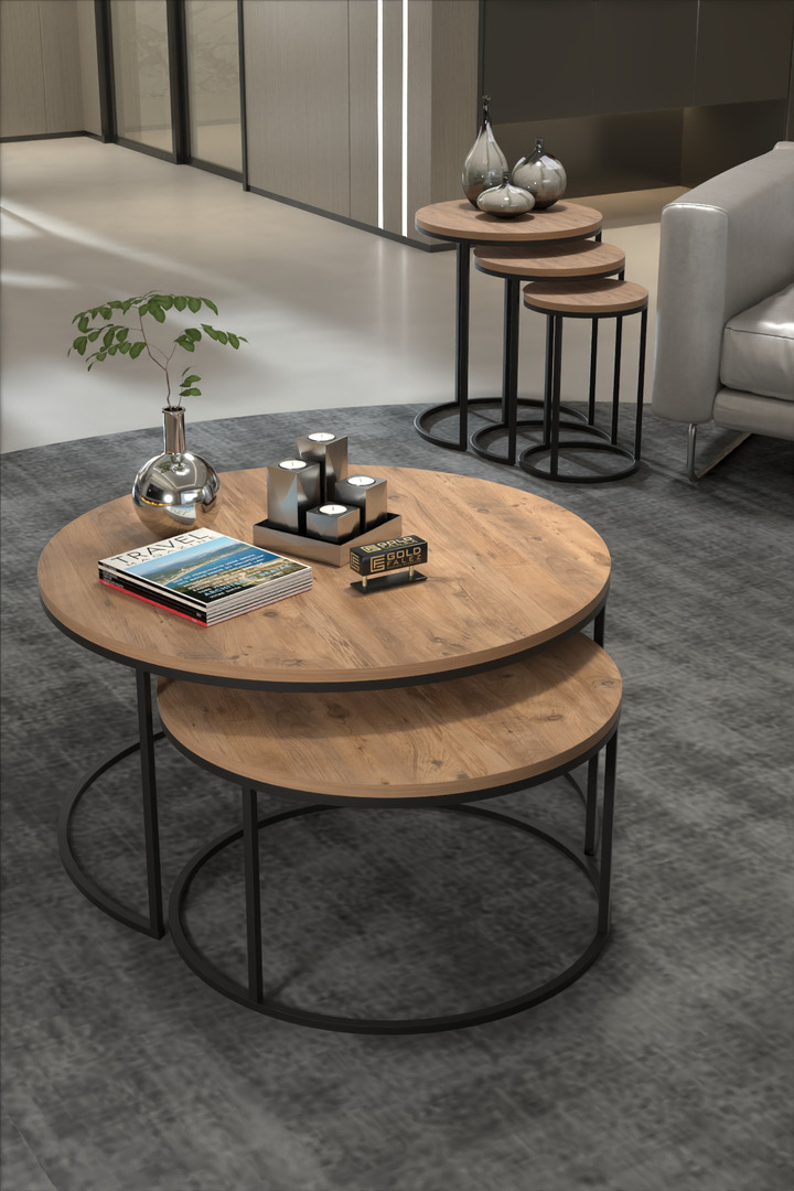 2-Piece Coffee Table and Nesting Table Set C Nesting Brown