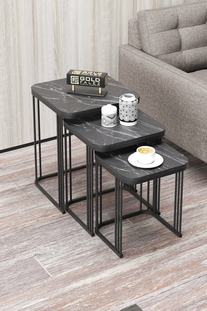 Alize 3-Piece Nesting Table Set Melamine-faced chipboard Black
