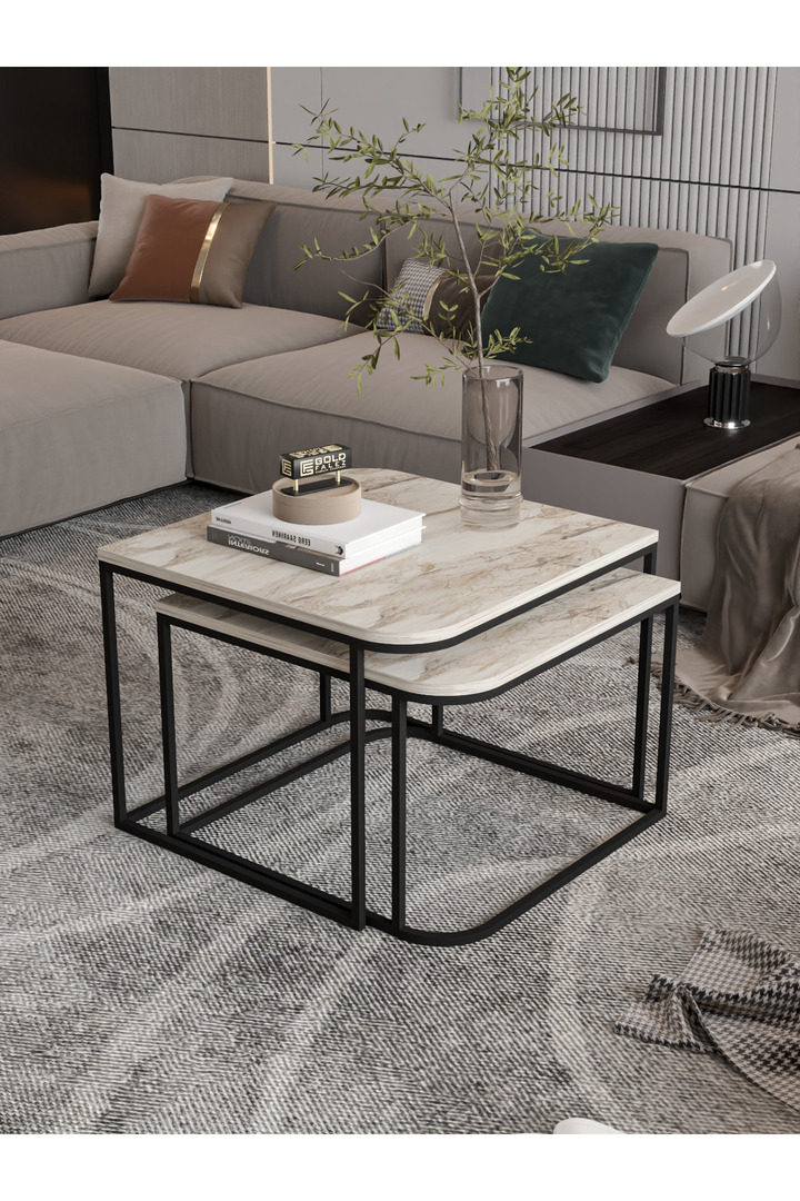 Damla 2-Piece Square Coffee Table - Ecru