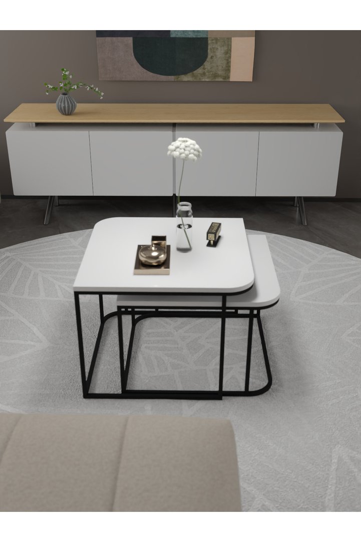 Damla 2-Piece Square Coffee Table - White