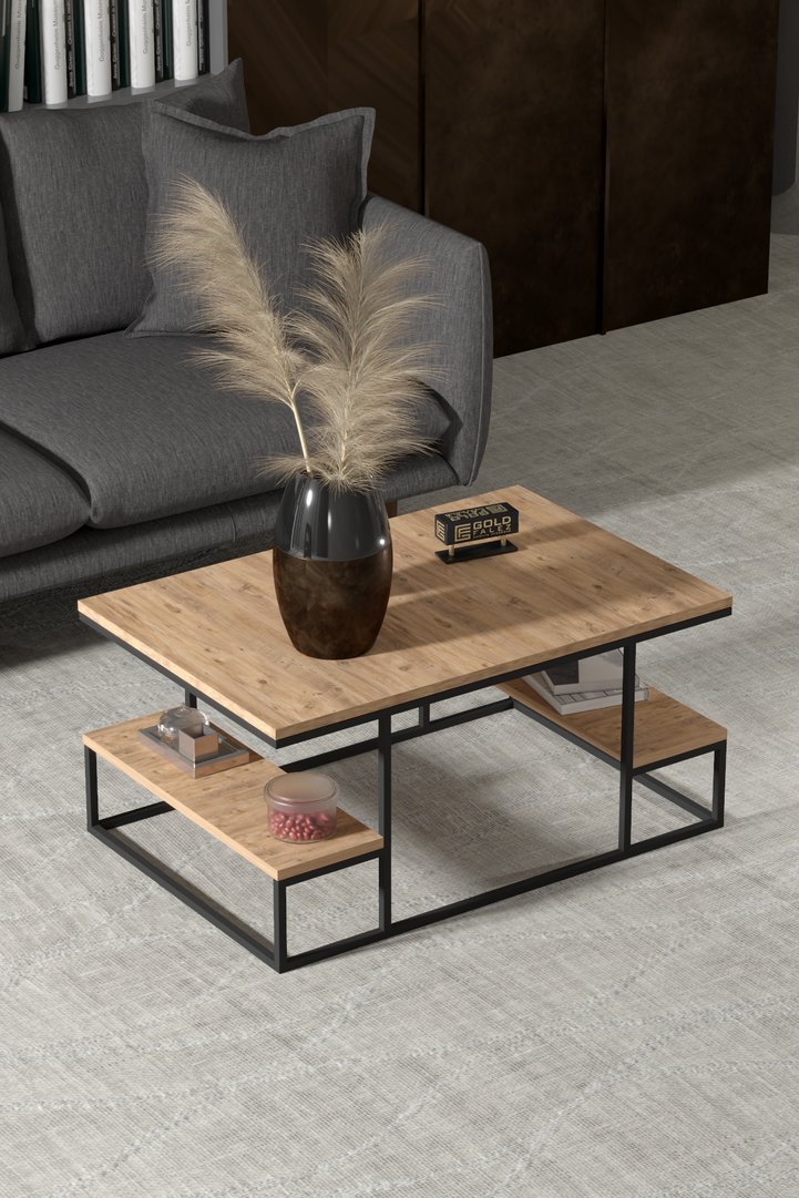 Coffee Table with Shelves - Brown