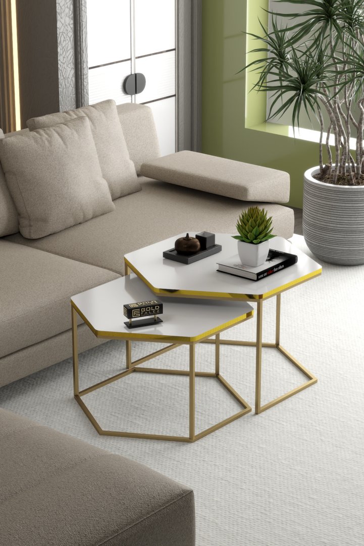 Hexagonal 2-Piece Coffee Table Melamine-faced Chipboard Yellow