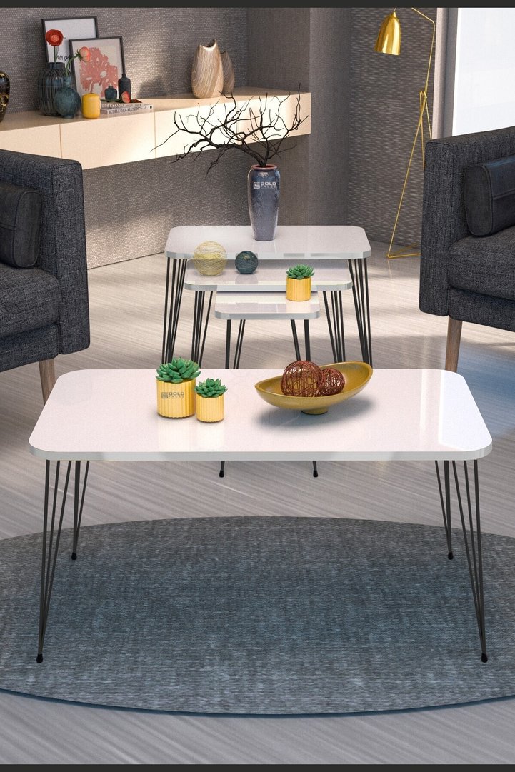 Black Wire Leg Square-Top 4-Piece Table Set - White