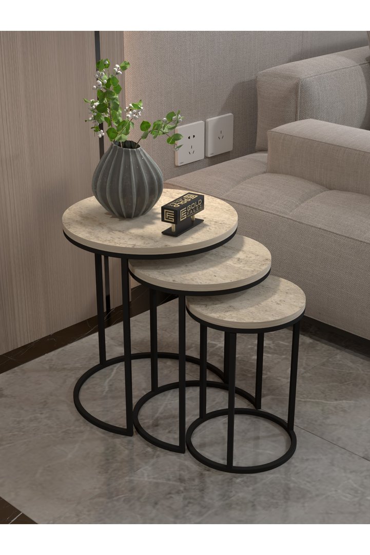 C 3-Piece Round Nesting Table Set - Ecru