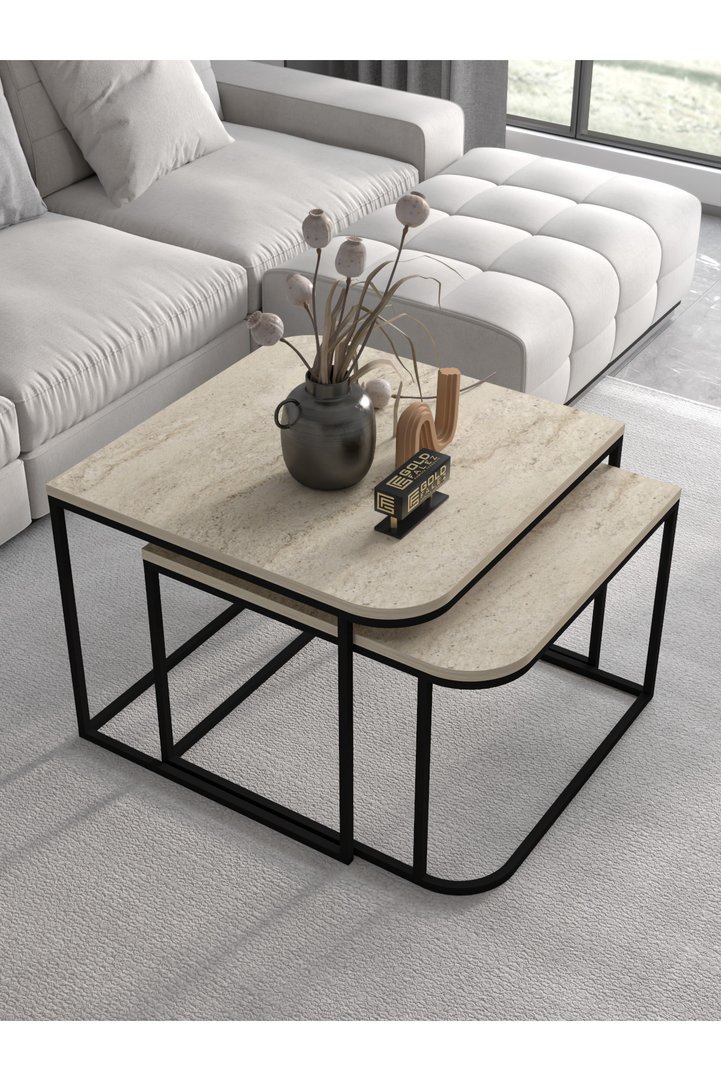 Damla 2-Piece Square Coffee Table - Multicolour