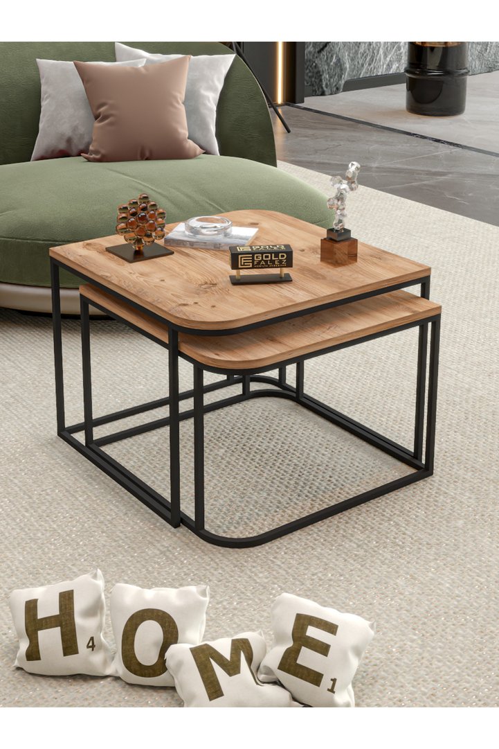 Damla 2-Piece Square Coffee Table - Brown
