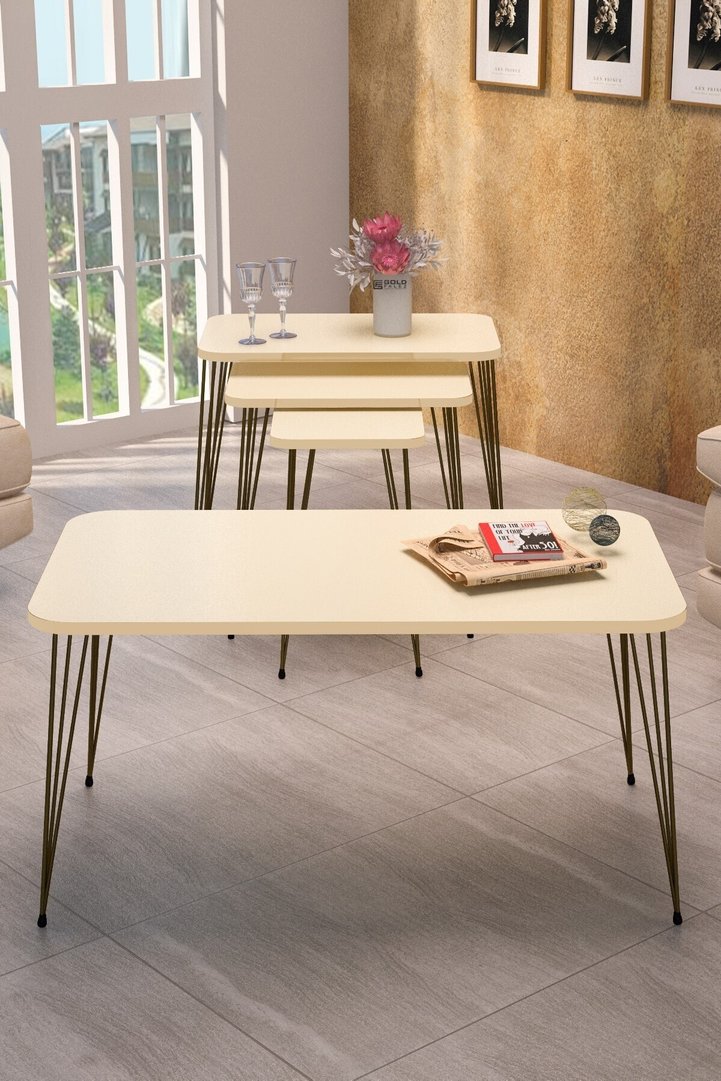 Black Wire Leg Square-Top 4-Piece Table Set - Cream