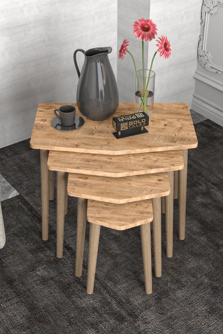 Elya 4-Piece Nesting Table Set Melamine-Faced Chipboard Brown