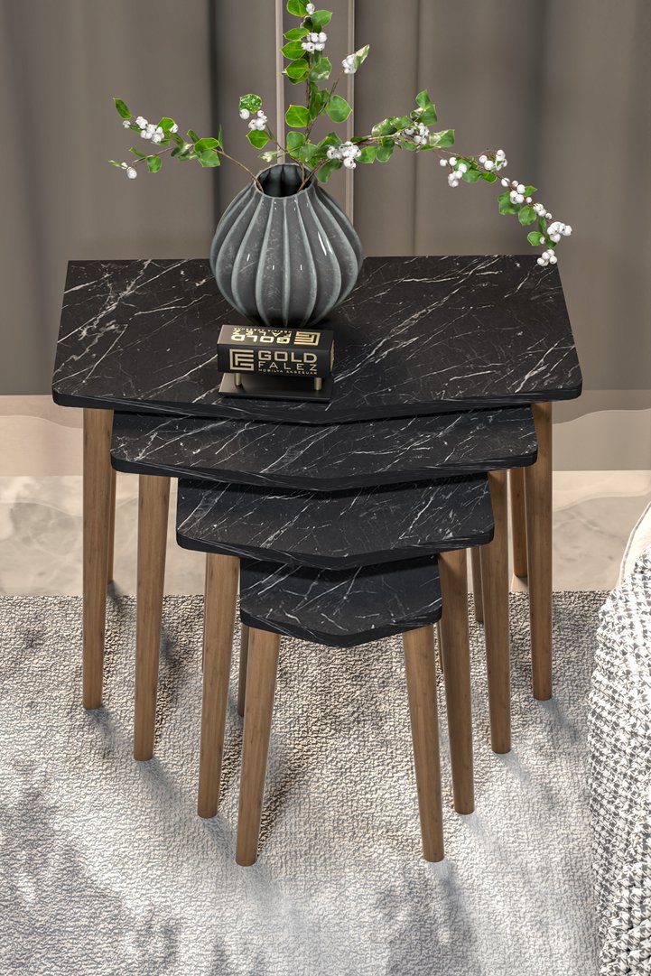 Elya 4-Piece Nesting Table Set Melamine-Faced Chipboard Black