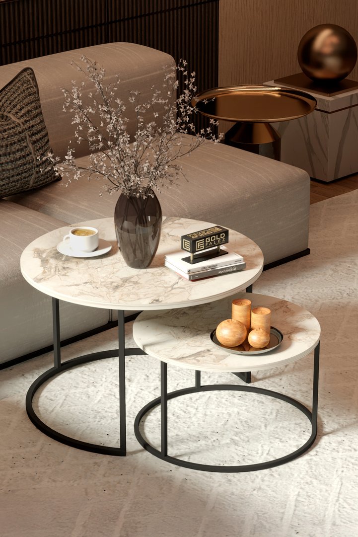 Bade 2-Piece Round Coffee Table - Ecru
