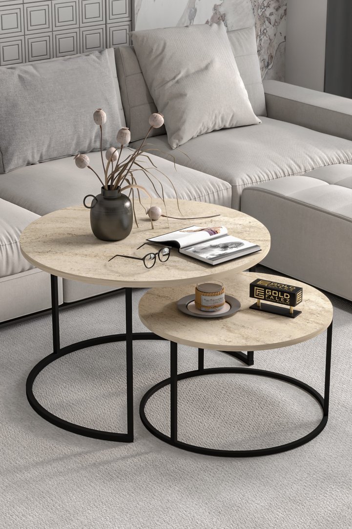 Bade 2-Piece Round Coffee Table - Beige