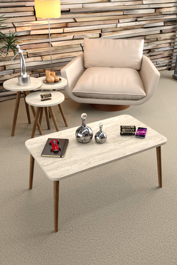 Square Coffee & Nesting Table Set Turned Wooden Legs - Beige