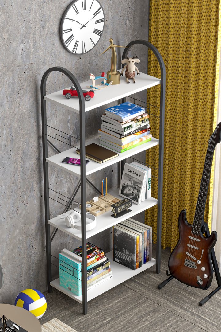 Bohemian 4-Shelf Metal Bookcase - White