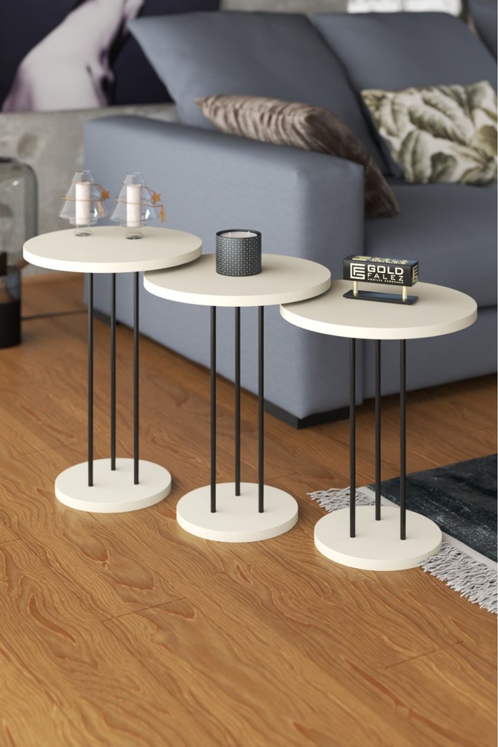 Terra 3-Piece Round Nesting Table Set - Cream