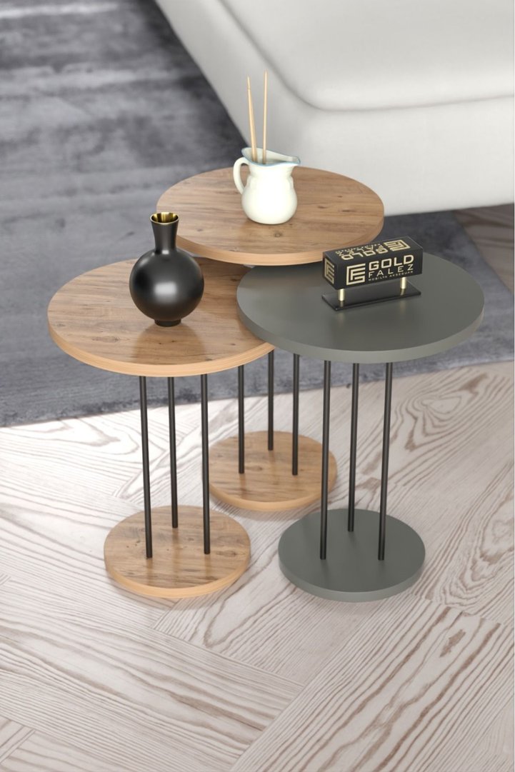 Terra 3-Piece Round Nesting Table Set - Walnut Gordion