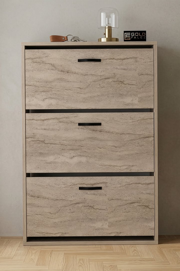 Drop-down Door Shoe Cabinet Melamine-faced Chipboard Ecru
