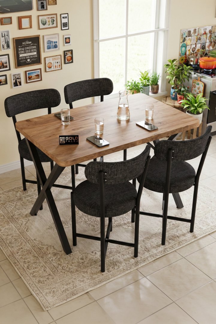 Goldfalez Teddy Kitchen Table Set, Melamine-faced chipboard, Multi-color, Anthracite