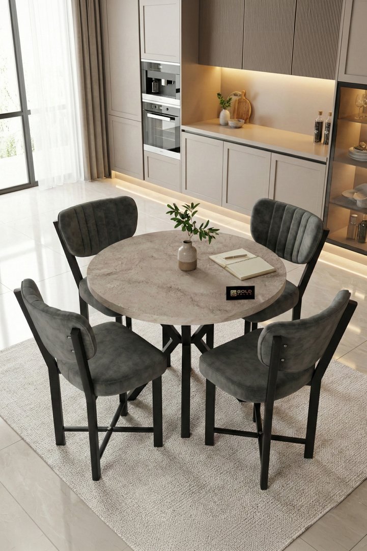 Elma 90 cm Round Dining Table Set - Beige