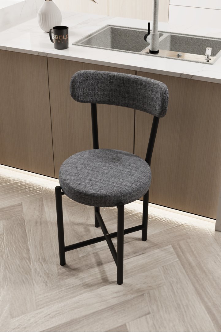 Single Linen Fabric Metal Leg Modern Kitchen Chair for Cafe Balcony Office Teddy 9816 Grey