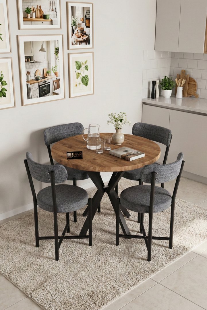 Teddy 90 cm Round Dining Table Set - Grey
