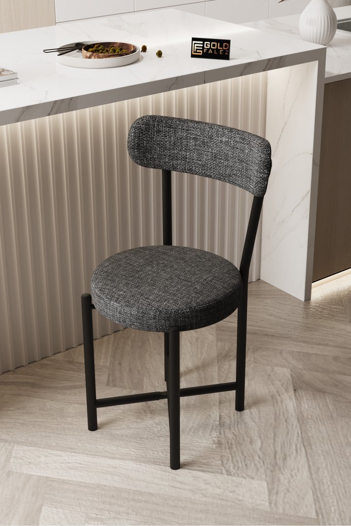 Chair 1 Piece Linen Fabric Metal Legs Modern Kitchen Chair Cafe Balcony Office Teddy 9817 Anthracite